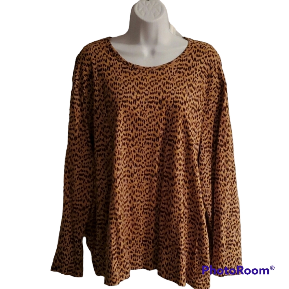 Jones New York Sport Leopard Print Boatneck Long Sleeve Plus Size Top Si…